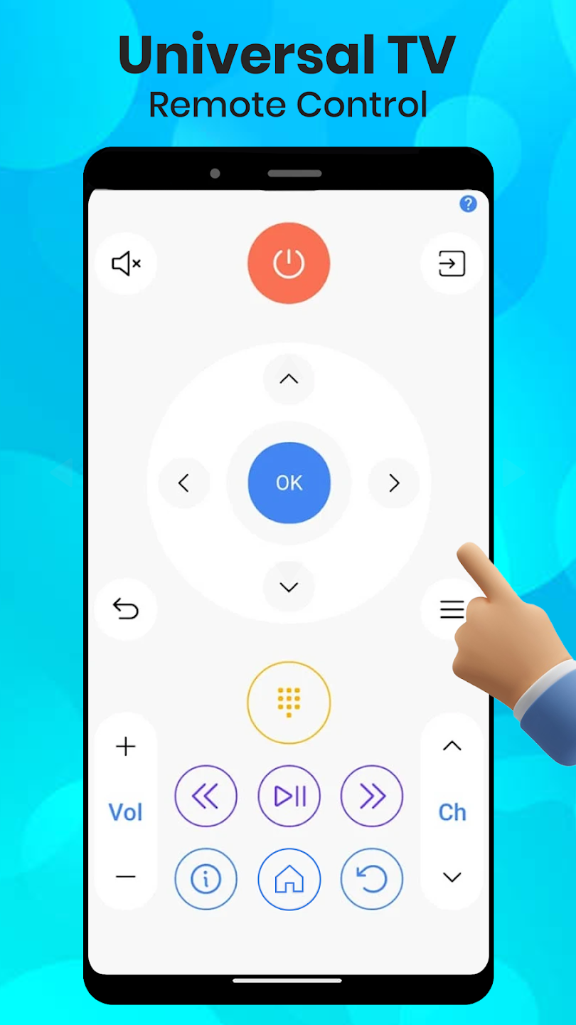 Universal TV remote app with volume and channel controls